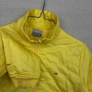 Vintage‎ Y2K Nike Yellow Quilted Full Zip Puffer Jacket Embroidered Womens